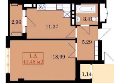 нижный джал квартира: 1 комната, 42 м², Элитка, 10 этаж, ПСО (под самоотделку)
