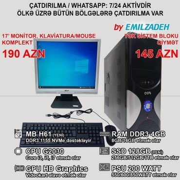 Monitorlar: Masaüstü Kompüter "Qori DDR3 1155 H61/G2030/4GB Ram/128GB SSD" Ofis