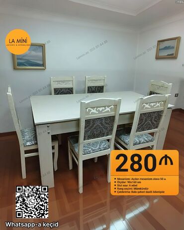 кровать трансформер: Qonaq otağı üçün, Açılan, Dördbucaq masa, 6 stul