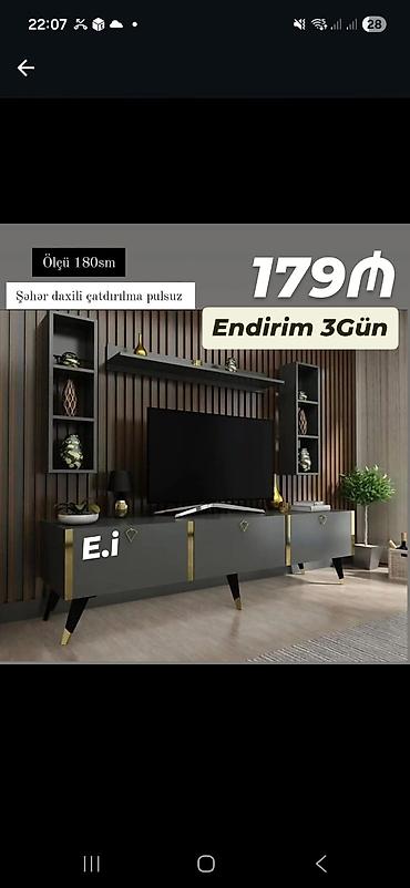 taxt altlığı: Müasir TV stendi və asma rəf/saxlama dəsti - Ölçü: 180 sm - Dərin boz — 1