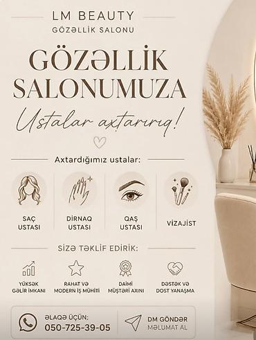 Əməkdaş axtarışı (vakansiyalar): 💎 GÖZƏLLİK SALONUNA USTALAR TƏLƏB OLUNUR! 💎 Yeni açılacaq gözəllik — 1