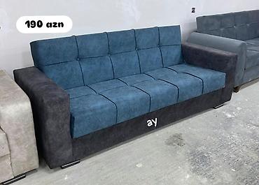 Ev üçün mebel: Mavi-qara rəng kombinasiyalı 3 nəfərlik divan. Xüsusiyyətlər: - — 1