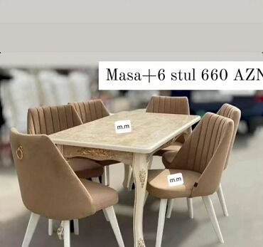 açılan stollar: Для гостиной, Новый, Раскладной, Прямоугольный стол, 6 стульев, Азербайджан