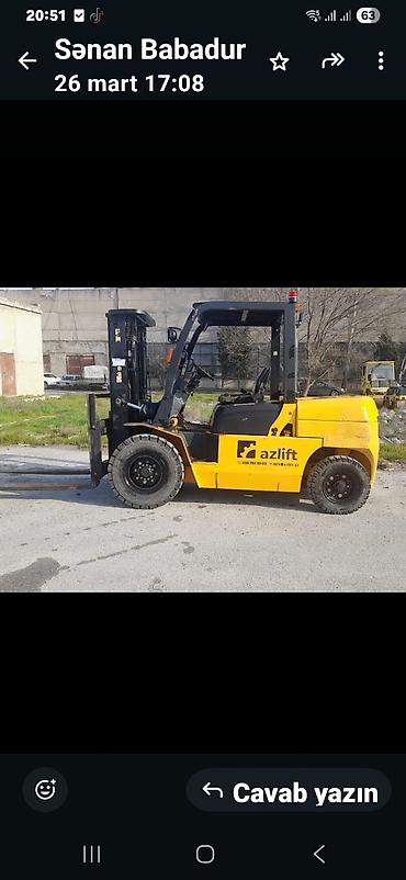 avtocar: Hanga markalı dizel forklift Texniki xüsusiyyətlər: - Yükqaldırma: 3 — 6