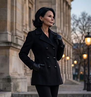 Elegantni ženski kaput/blejzer od vune – klasičan crni model - Krojen na lalafo.rs Elegantni ženski kaput/blejzer od vune – klasičan crni model - Krojen