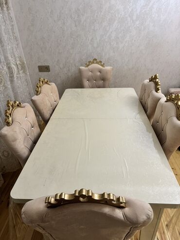 Masalar: Qonaq otağı üçün, Açılan, Dördbucaq masa, 6 stul