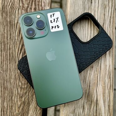 Apple iPhone: IPhone 13 Pro, Б/у, 1 ТБ, Alpine Green, Защитное стекло, Чехол, Кабель, 87 %