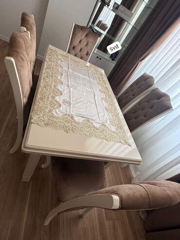 брекеты цена баку: Qonaq otağı üçün, İşlənmiş, Açılan, Dördbucaq masa, 6 stul
