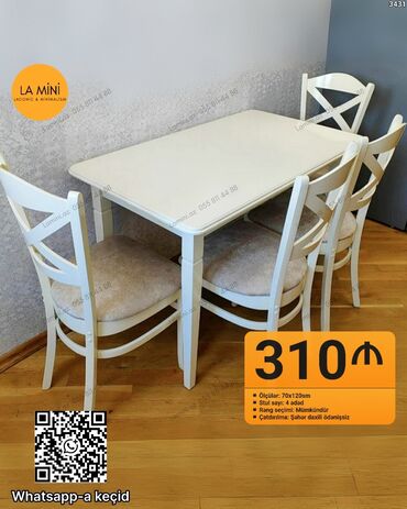 stol stul metbex: Mətbəx üçün, Açılmayan, Dördbucaq masa, 4 stul