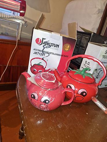 vip tomato: Çay dəsti, rəng - Qırmızı, Metal — 1