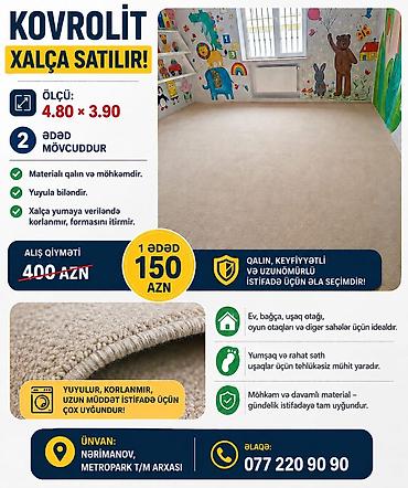 kovrolit satışı: Kovrolit xalça satılır Ölçü: 4.80 x 3.90 m Say: 2 ədəd mövcuddur — 1