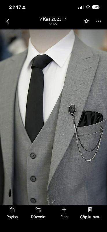 Kişi geyimləri: 3 hissəli slim-fit klassik kostyum - Rəng: orta-tünd boz - Kəsim — 2