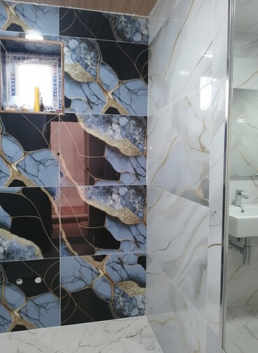 Kafel və metlax: Mərmər naxışlı keramika kafel/divar örtüyü – dekorativ vanna otağı və — 1