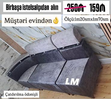 Künc divanı – ikirəng kombinasiya (tünd boz və açıq boz). Rahat süngər