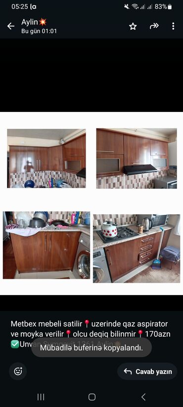 metbex ucun asma tavanlar: Metbex mebeli satilir📍uzerinde qaz aspirator ve moyka verilir📍olcu