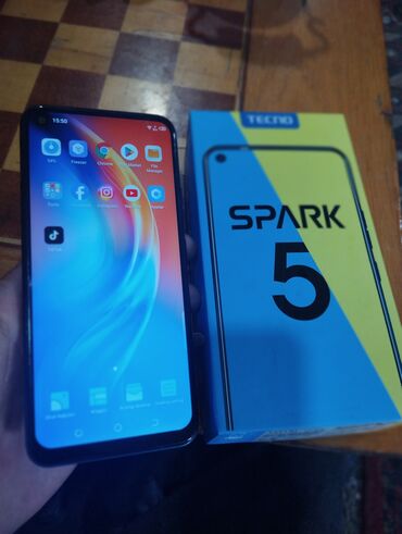 qapaqlı telefonlar: Tecno Spark 5, 32 GB, rəng - Göy, Barmaq izi