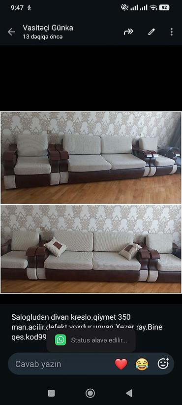 Salogludan divan kreslo.qiymet 350 man.acilir.defekt yoxdur.unvan lalafo.az -da Salogludan divan kreslo.qiymet 350 man.acilir.defekt yoxdur.unvan