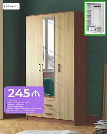 3 qapılı geyim dolabı - Ölçü: D 47 × H 200 × E 120 sm - Material: 18