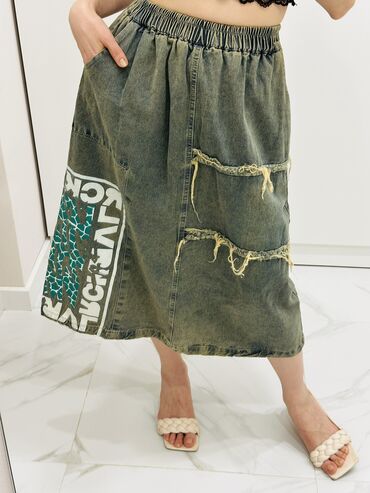 Юбки: Юбка, Модель юбки: Трапеция, Макси, Джинс, По талии — 9