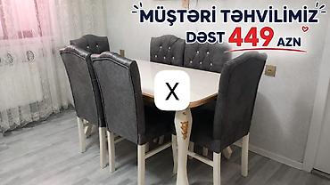 mdf panel: Mətbəx/qonaq otağı üçün yemək dəsti - Dəst: 1 masa + 6 stul - Masa — 1