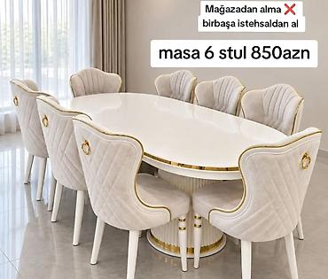 Oval formalı yemək otağı dəsti: - Komplekt: 1 masa + 6 stul - Qiymət