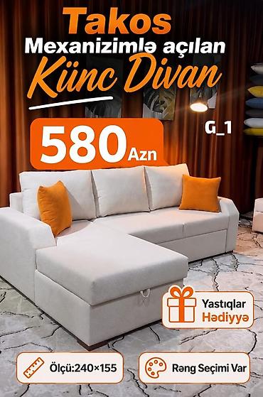 Takos mexanizmi ilə açılan künc divan G_1 - Ölçü: 240 × 155 sm -