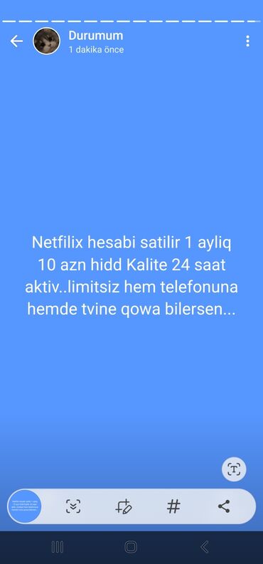 Başqa xidmətlər: Netflix hesabi satilir her qowulma ùçun òdeniw 5 azn tvinide qowsaz