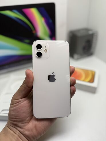 мобильные телефоны и аксессуары: IPhone 12, Б/у, 128 ГБ, Белый, Зарядное устройство, Защитное стекло, Чехол, В рассрочку, 100 %