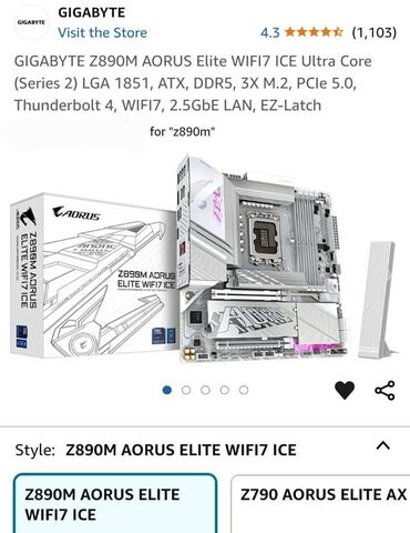 mag 250 qiymeti: GIGABYTE Z890M AORUS Elite WIFI7 ICE Ultra Core (Series 2) LGA 1851