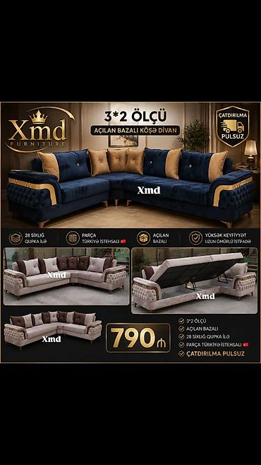 Divanlar: Açılan bazalı künc divan – 3×2 ölçü - Geniş açılan baza: rahat — 1