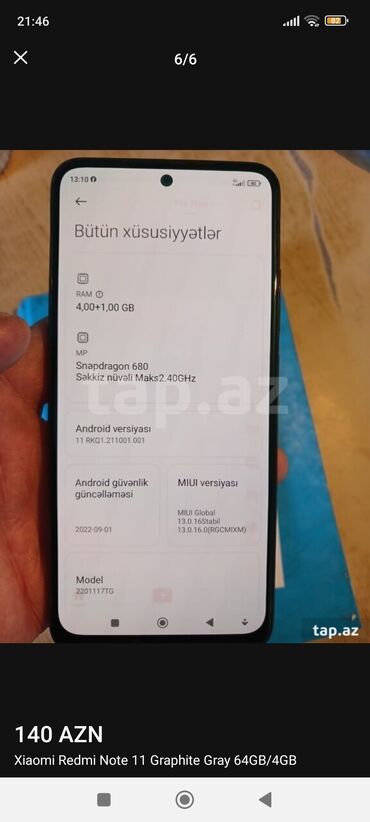 redmi note 11 pro max qiymeti: Xiaomi Redmi Note 11, 64 GB, rəng - Boz, 
 Barmaq izi, İki sim kartlı, Face ID