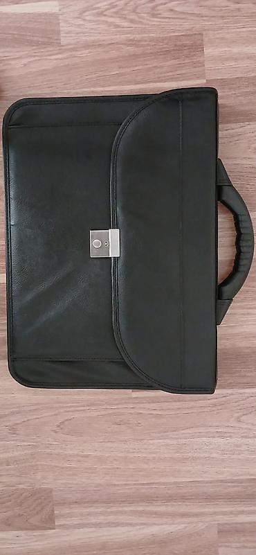 Çantalar: Qara portfel/iş çantası - Material: dəri (hamar tekstura), qara rəng — 2