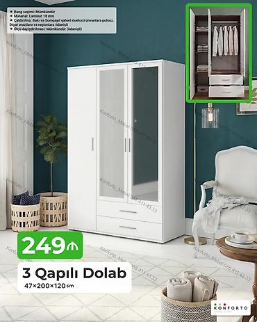 casio sumqayit: 3 qapılı paltar dolabı – 47×200×120 sm - Material: 18 mm laminat - — 1
