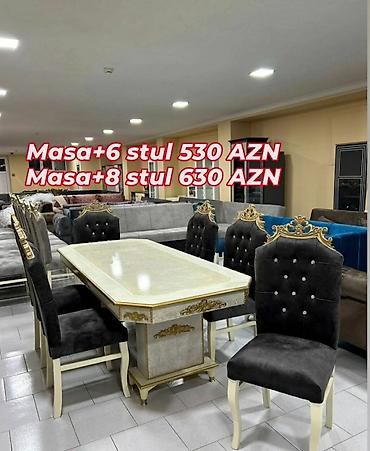 salon masa: Qonaq otağı üçün, Yeni, Açılmayan, Dördbucaq masa, 6 stul — 2