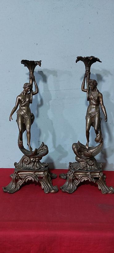 tort ucun şamlar: Cüt dekorativ şamdan – heykəltəraş üslubunda - Material: tökmə metal — 1