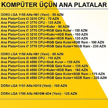 prosessor qiymetleri: Kompüter üçün Ana Platalar ⭐DDR3 LGA 1155 Alfa H61 (Yeni) - 55 AZN — 2
