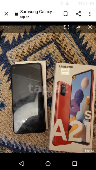 telefon qələmi: Samsung Galaxy A21S, 32 GB, rəng - Qırmızı, Zəmanət, İki sim kartlı, Sənədlərlə