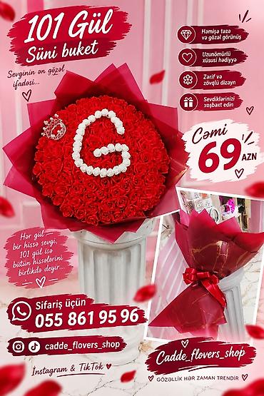 balba gulu: 101 Gül – Süni buket - 101 ədəd qırmızı süni gül ilə hazırlanmış — 1