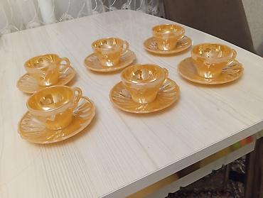 almaniyada saat: Çay dəsti, rəng - Narıncı, Şüşə, 6 nəfərlik, Almaniya — 10