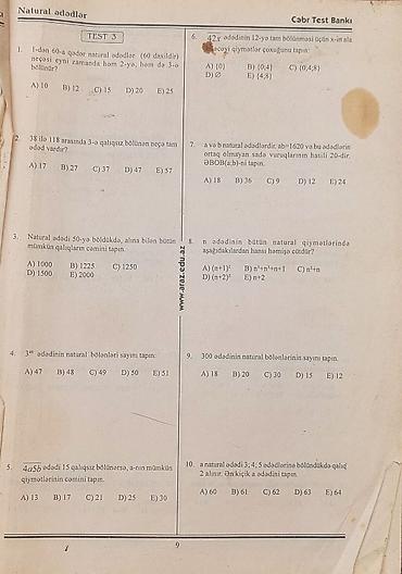 Testlər: 1)Riyaziyyat test toplusu. Üzünə fikir verməyin içi əla — 3