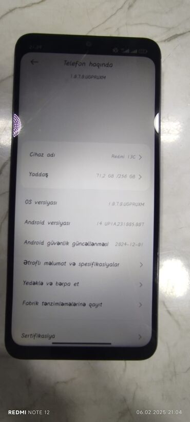 rəsmi not12: Xiaomi Redmi 13C, 256 GB, rəng - Mavi, 
 İki sim kartlı