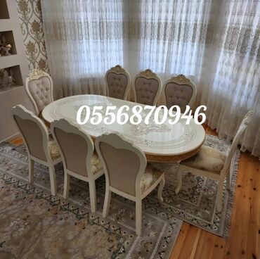 Sifarişlə masa və oturacaq dəstləri: Dördbucaq masa, Qonaq otağı üçün, 6 nəfər, Açılmayan, Azərbaycan, Zəmanətli — 17