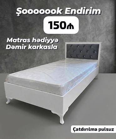 Tək nəfərlik çarpayı – dəmir karkasla - Rəng: ağ korpus, boz düyməli