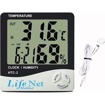 təmassız termometr: Daxili və xarici temperatur və rütubət göstəricisi termometr. otaq