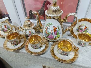 Bıçaqlar: Çay dəsti, rəng - Qızılı, Farfor, 6 nəfərlik