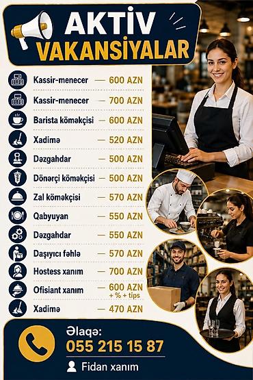 bakı restoran iş elanları: Xadimə tələb olunur — 1