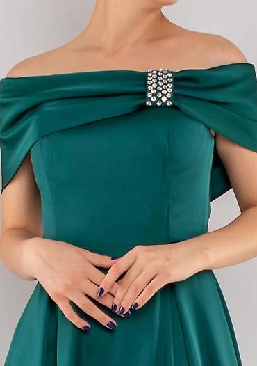 kask satis: Zümrüd-yaşıl rəngdə gecə/ziyafət libası - Model: off-shoulder (açıq — 3