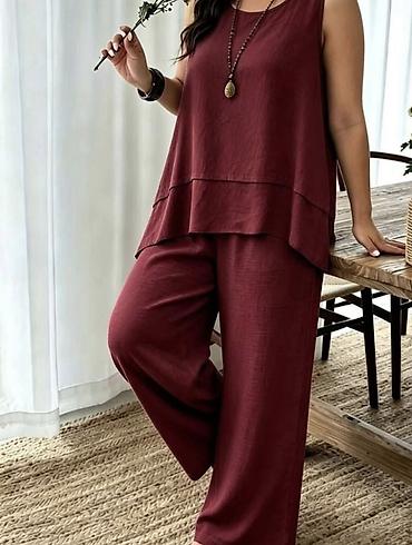 lakovane pantalone: Komplet tunika siroka bez rukava i široke pantalone. - Model — 6