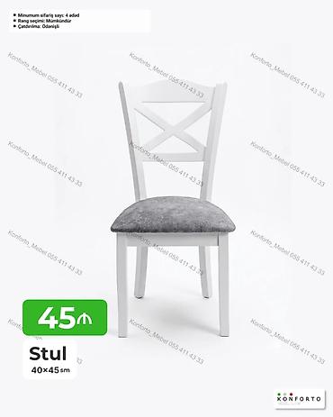 stol sekilleri: Ağ rəngli yemək otağı stulu - Ölçü: 40×45 sm - Arxa dayağı: “X” — 1