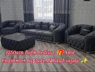 divan alışı: 1.Qonaq otağı üçün dəst – qara məxməri parça ilə işlənmiş klassik — 1